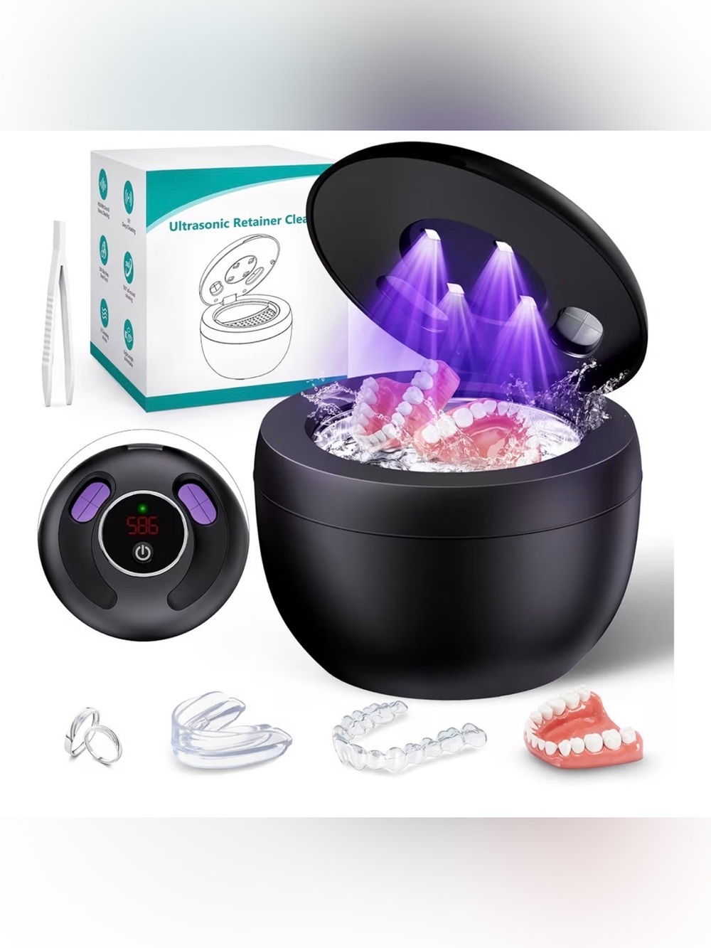 Ultrasonic Denture & Retainer Cleaner — Black NEW (open box )